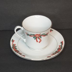 Poinsettia & Ribbons China Cup & Saucer